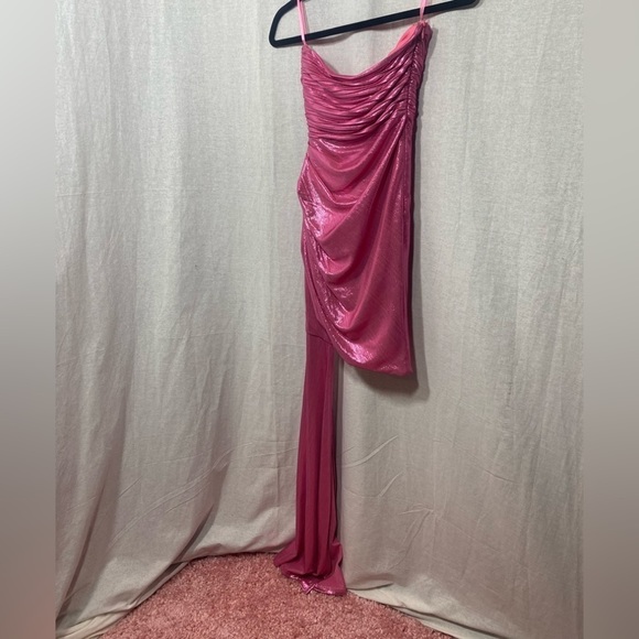 PrettyLittleThing Pink Shiny Strapless Dress with Sash - So pretty! Sz 0 - Picture 6 of 7